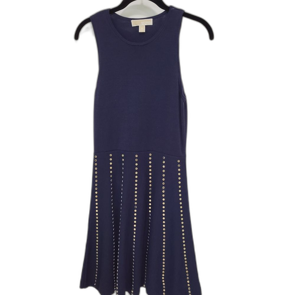 MICHAEL Michael Kors Blue and Gold Halter A-line Midi Dress